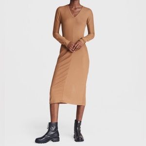 Rag & Bone The Bias Rib Knit Midi Dress Camel Tan Large New Retail $375